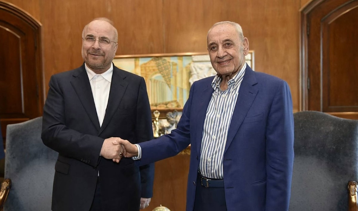 رئيس مجلس النواب نبيه بري ورئيس مجلس الشورى الإيراني محمد باقر قاليباف