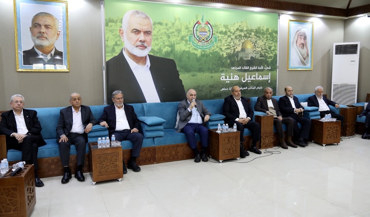 درويش خلال حدثيه في اجتماع الدوحة اليوم (حماس)