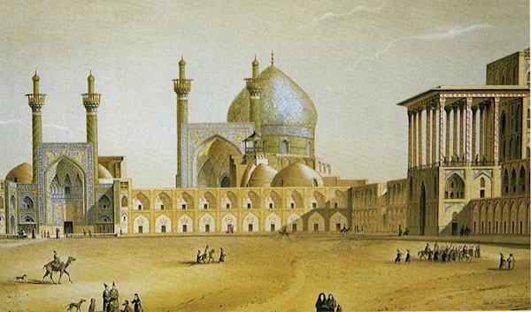 لوحة لرسام فرنسي تظهر ساحة نقش جهان في اصفهان، 1867