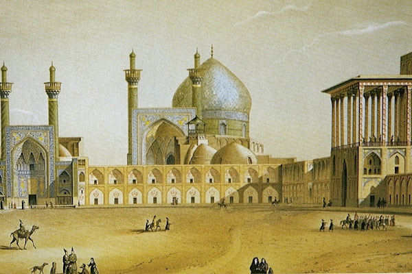 لوحة لرسام فرنسي تظهر ساحة نقش جهان في اصفهان، 1867