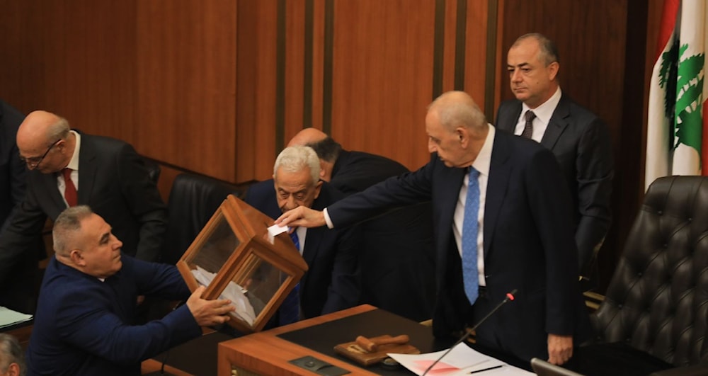 رئيس مجلس النواب نبيه بري في جلسة انتخاب رئيس الجمهورية (تصوير هيثم الموسوي)