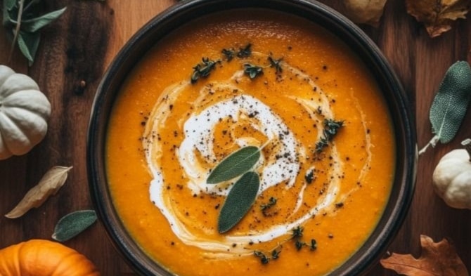 شوربة اليقطين والتفاح بالميرمية