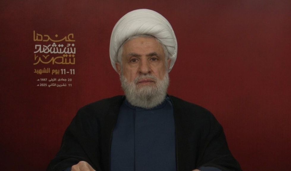 الأمين العام لحزب الله الشيخ نعيم قاسم خلال احتفال يوم الشهيد (العلاقات الإعلامية)
