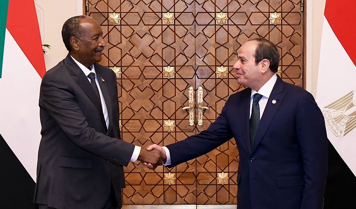 البرهان والسيسي يبحثان سبل تسوية الأزمة السودانية (أ ف ب)