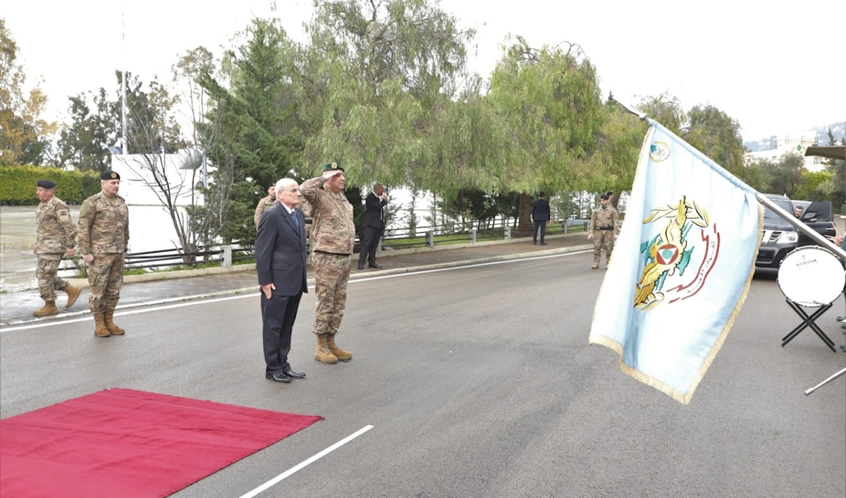 مراسم استقبال وزير الدفاع الجديد ميشال منسى في اليرزة (مديرية التوجيه)