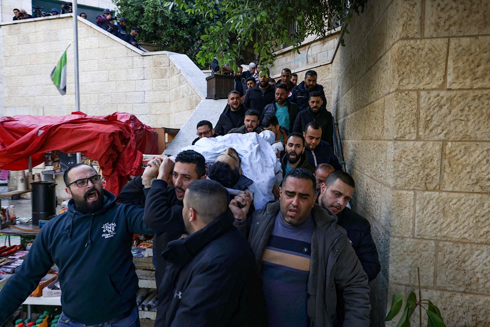 Funeral procession of the martyrs in Jenin, February 2, 2025. Photo: AFP.