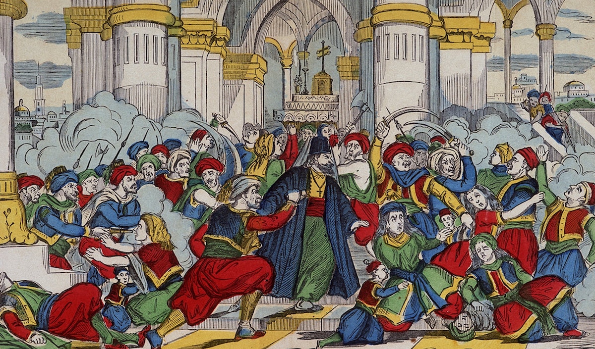 رسم تصويري لمذبحة دمشق رسمها فنان فرنسي وتعود لأواخر القرن التاسع عشر