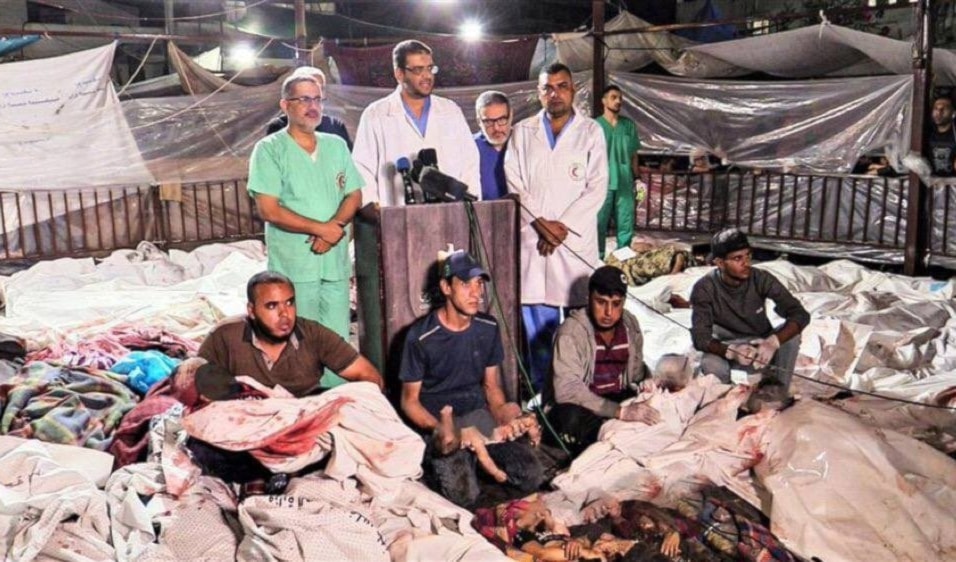 ارتكب العدو مجزرة في بداية حرب الابادة وأقيم مؤتمر صحافي وسط الاشلاء