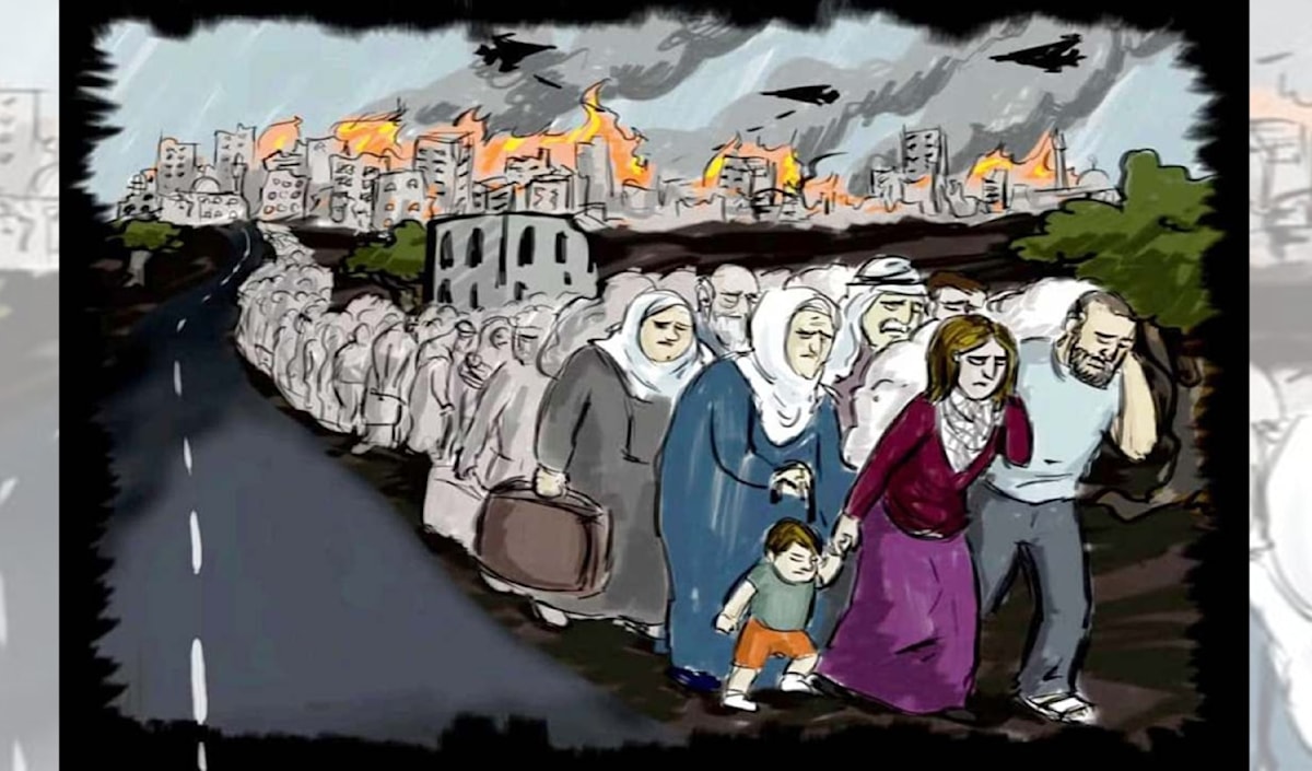 ماجدة شاهين ـــ «من نزوح إلى نزوح» (كرتون، 2024)