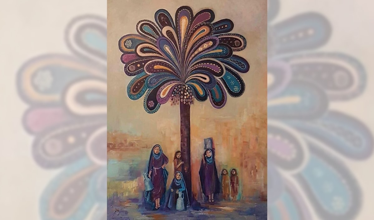 ليلى نورس ــ «نخلة بغداد» (أكريليك على قماش، 2024).
