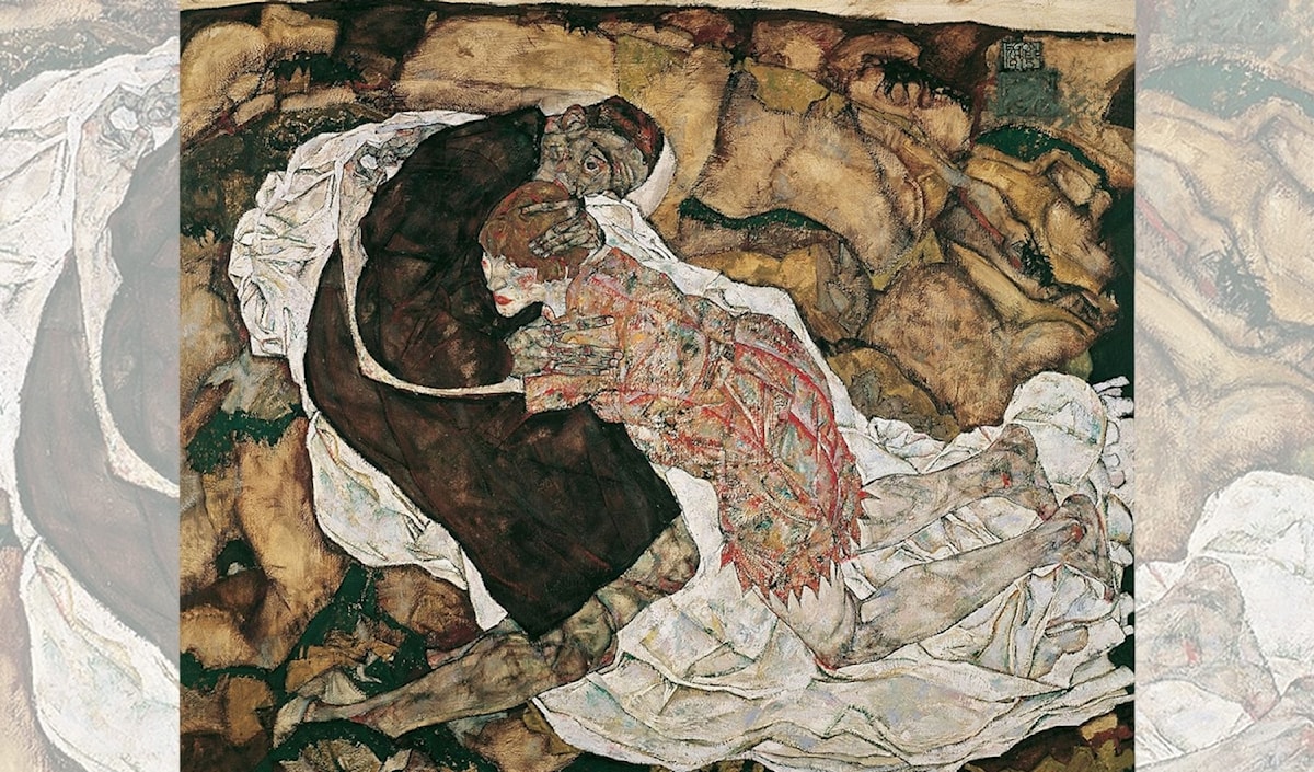 إيغون شيلي ــ «الموت والفتاة» (زيت على قماش، 1915).