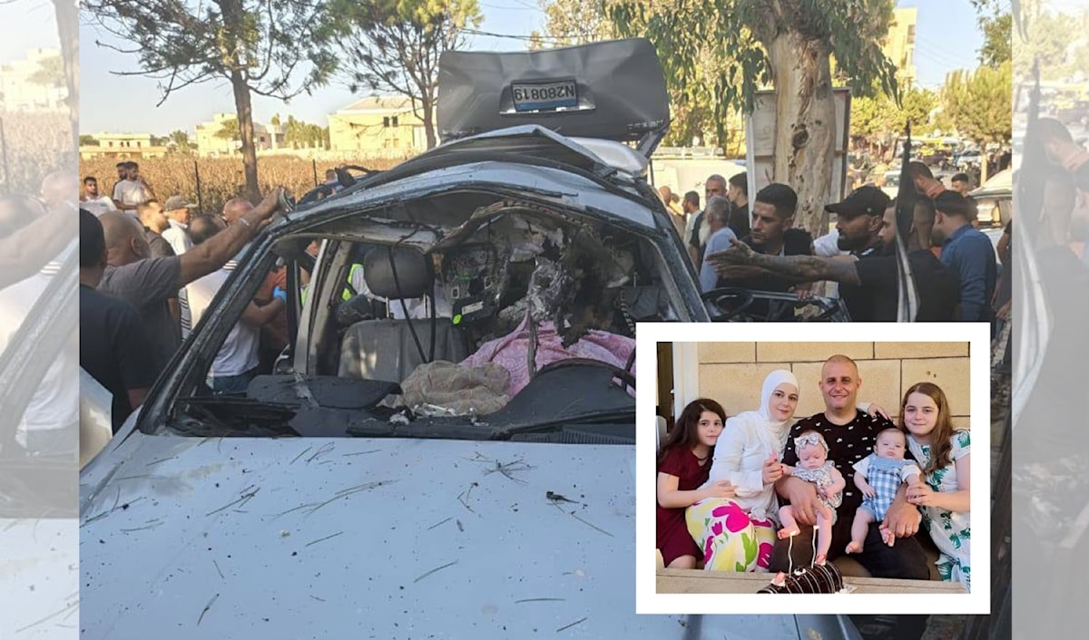 سيارة استهدفها العدو الإسرائيلي في مدينة بنت جبيل أمس، ما أسفر عن سقوط خمسة شهداء، بينهم ثلاثة أطفال (من الويب)
