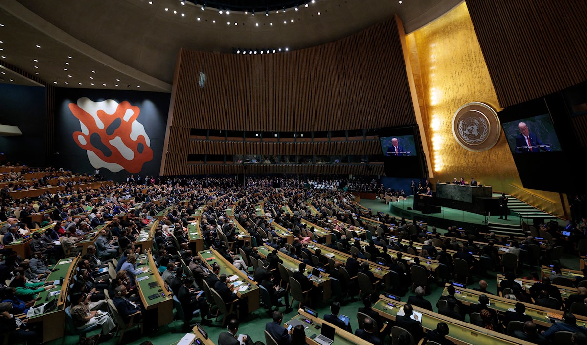 حفِل خطاب الرئيس الأميركي، دونالد ترامب الذي استغرق أكثر من 55 دقيقة، بانتقادات لاذعة للمنظّمة (أ ف ب)