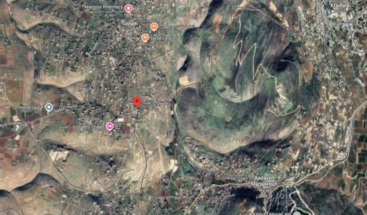 خريطة تظهر مكان مشروع الطيبة بين القرى المحيطة (Google maps)