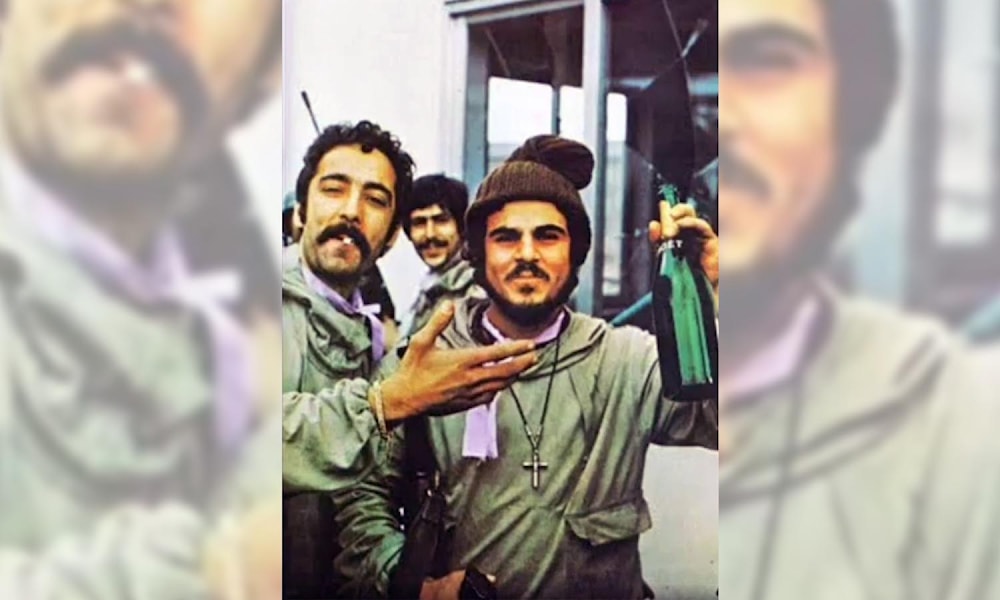&laquo;ميليشيات يمينية تحتفي بالمجزرة&raquo; جرى تلوينها. مصدرها: حساب أسعد أبو خليل. صورة مقاتل من الكتائب مصدرها مجهول.  