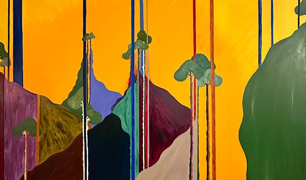 جيلبير الحلبي. «السماء للتلاوة» 2025. زيت على قماش. 200 × 240 سم