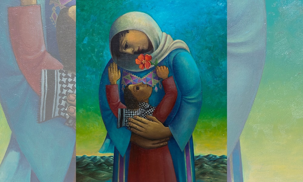 سليمان منصور. &laquo;فلسطين الأم&raquo;. زيت على قماش. 1986.  عن موقع المتحف الوطني الأردني للفنون الجميلة