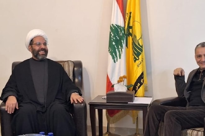 رئيس المجلس التنفيذي لحزب الله الشيخ علي دعموش ورئيس الهيئة التنفيذية لحركة أمل مصطفى الفوعاني (من الويب)