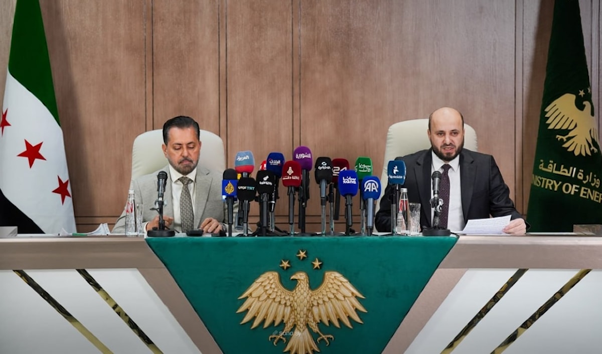 مؤتمر صحافي لوزير الطاقة محمد البشير  ورئيس شركة البترول السورية يوسف قبلاوي (سانا)