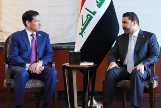 الزيدي مجتمعاً مع وزير الخارجية الأميركي، ماركو روبيو، على هامش الجمعية العامة للأمم المتحدة (أ ف ب)